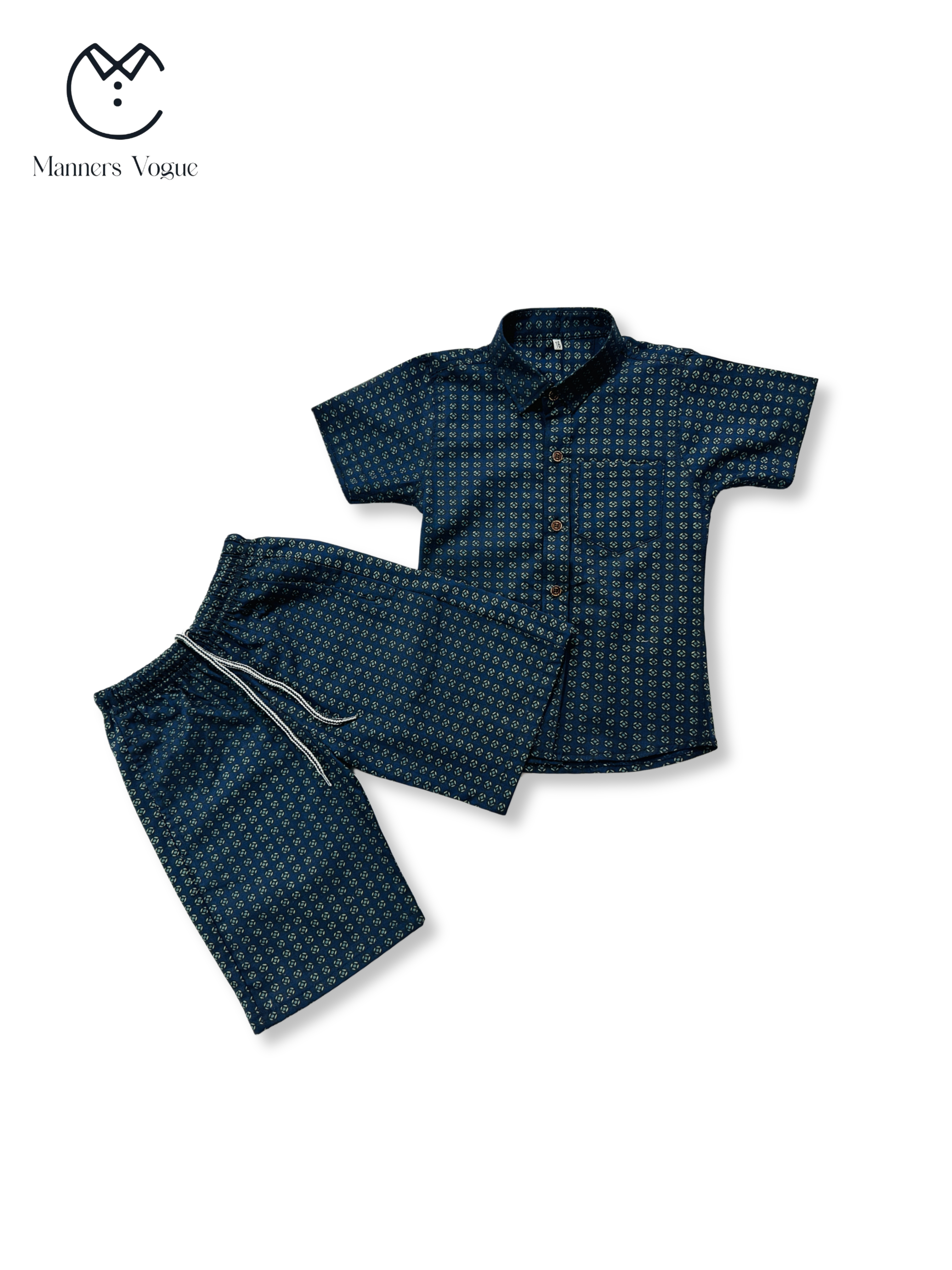Lightweight Subtle Print Summer Set (Navy)